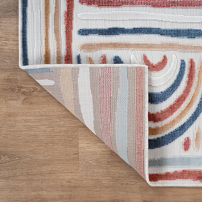 CAMILSON Indoor Outdoor Rug, Multicolor 6x9 Geometric Arch Striped Area Rugs for Patio and Home Areas, Easy-Cleaning Non-Shedding Living Room, Garden and Deck Washable Outside Carpet (6 x 9)