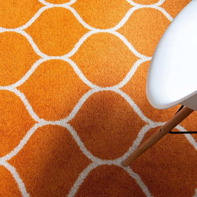Rugs.com Lattice Frieze Collection Rug – 3' 3 x 5' 3 Orange Medium Rug Perfect for Living Rooms, Large Dining Rooms, Open Floorplans