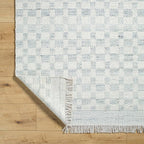 Mark&Day Wool Rugs, 2x3 Clinten Solid and Border Light Slate Checkered Rug, Cream Grey Carpet for Living Room, Bedroom or Kitchen (2' x 3')