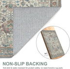 Area Rugs 8x10 Clearance Washable Boho Rug for Bedroom Living Room, Non Slip Thin Low Pile Chenille Carpet for Dining Room,Vintage Farmhouse, Blue/Ivory