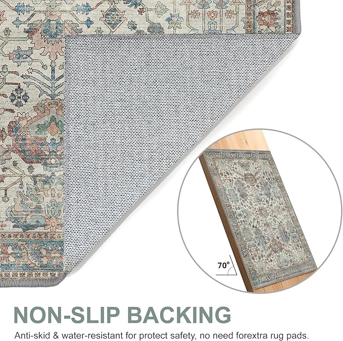 Bavni Bedroom Rug Runners for Hallways, Washable Runner Rug 2x10, Low Pile Non-Slip Indoor Throw Carpet for Bedroom Laundry Room, Blue/Ivory