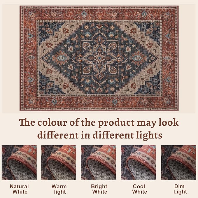 Tangsoo 2x3 Washable Rug for Entryway, Vintage Non Slip Small Area Rug, Indoor Front Door Rug, Print Door Mat Small Carpet, Soft Low Pile Rugs for Entrance Kitchen Bedroom Dark Blue/Orange