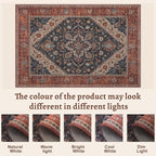 Tangsoo 3x5 Washable Rug, Vintage Rugs Indoor Area Rugs, Boho Non Slip Accent Rug Carpet, Soft Low Pile Rugs for Living Room Dorm Bedroom Bedside Entryway Bathroom Home Decor Dark Blue/Orange