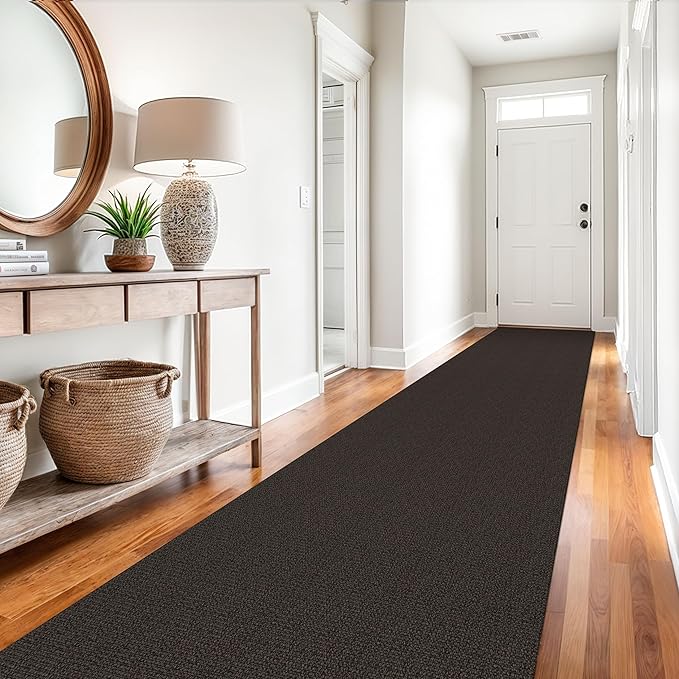 EARTHALL Extra Long Runner Rug 3x14 Ft Washable Runners for Hallways Cotton Non Slip Entryway Runner Braided Kitchen Runner Indoor Outdoor Carpet Runners for Stair, Hall, Foyers, Taupe/Coffee