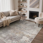 GENIMO Washable 5x7 Area Rugs for Living Room, Non Slip Modern Abstract Rug, Machine Washable Stain Resistant Low Pile Soft Carpet for Bedroom, Dining, Office, Light Grey Brown
