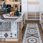 Fame Living Washable Area Rug. Modern Farmhouse. Vintage. Turkish. Bohemian. Distressed. Oriental. Traditional. Rugs for Living Room. Dining. Bedroom. Office. Entryway. Foyer. (856BlckGry, 2'5" x 13')