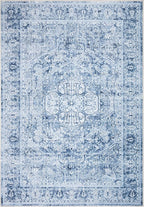 Bloom Rugs Washable Non-Slip 5' x 7' Rug - Ivory/Denim Blue Traditional Medallion Area Rug for Living Room, Bedroom, Dining Room, and Kitchen - Exact Size: 5' x 7'