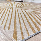 Alfa Rich 7x10 Geometric Gold Off White Washable Area Rugs for Living Room Bedroom Cotton Rug