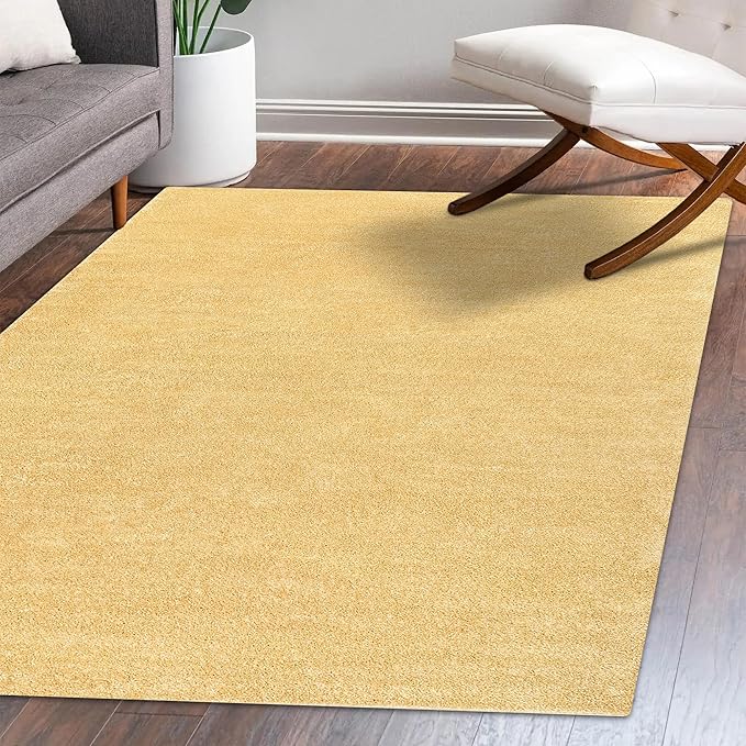 Eyely UES100B-5 Supersoft Haze Solid Low-Pile Indoor Area Rug Casual;Contemporary;Solid;Traditional, Bedroom, Kitchen, Living Room, Easy-Cleaning, Non-Shedding, 5 X 8, Mustard