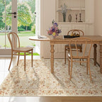 DUKINO 4x6 Rugs for Living Room, Lightweight Non Slip Washable Rug with Low Pile Design, Vintage Floral Non-Shedding Soft Carpet for Living Room, Bedroom, Farmhouse, Office, Bathroom, Beige