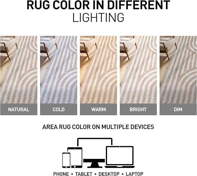 Rugshop Abstract Arch Shag Area Rug Beige 4' x 6' Ideal for Small Living Rooms, Offices, or Beside The Bed