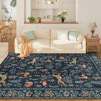 DUKINO 8x10 Rug, Washable Animal Living Room Rug with Non Slip Vintage Design, Soft Low Pile Large Carpet for Bedroom, Nursery, Dining Room, Farmhouse, Playroom, Navy Blue