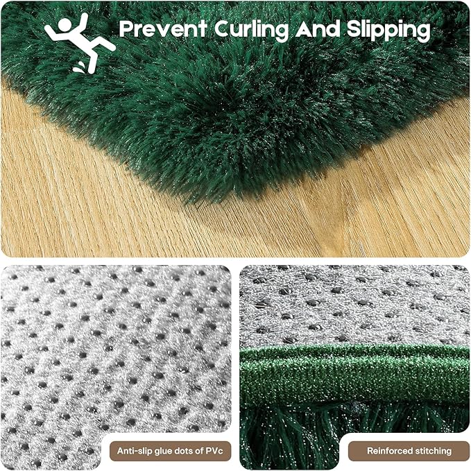 5x7 Dark Green Rugs for Living Room Bedroom, Fluffy Large Area Rug Soft Shag Non-Slip Carpet for Kids Boys and Girls Room Dorm Home Decor (5ft x 7ft)