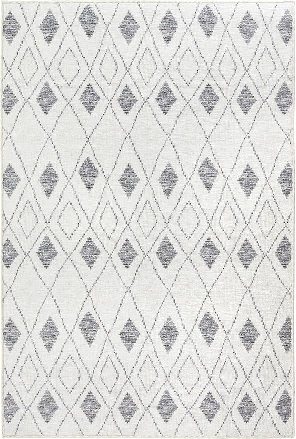 Dash & Albert Chandler Ivory Machine Washable Rug, 6 X 9 Feet, Ivory Geometric Pattern