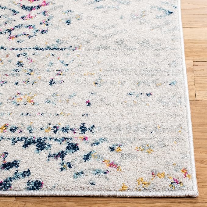 SAFAVIEH Tulum Collection Runner Rug - 2' x 21', Ivory & Blue, Moroccan Boho Tribal Design, Non-Shedding & Easy to Clean, Ideal for Living Room, Hallway, Foyer, Bedroom (TUL272C)