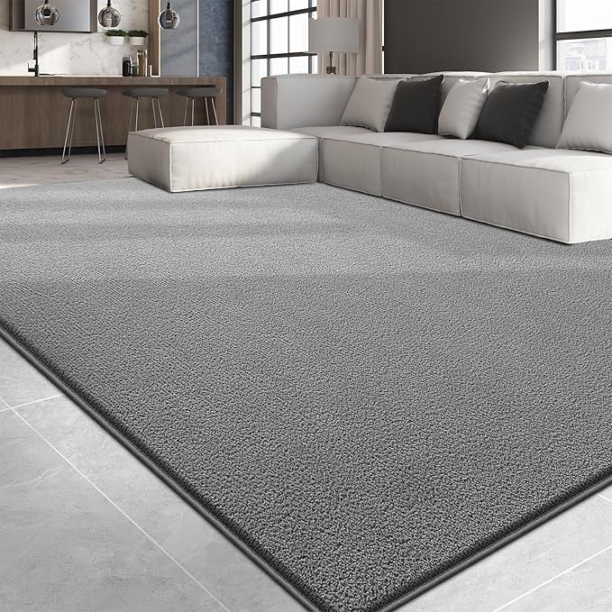 Large Area Rugs for Living Room Bedroom, 6x9 Feet Grey Rug, Minimalist Modern Shag Rug, Soft Thick Comfy Memory Foam Indoor Carpet, Non-Slip Washable Rug for Boys Girls Dorm Nursery Room Home Decor