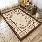 Country Cottage Deer Area Rugs 3x5ft Animal Plant Pine Cone Leaves Branches Patchwork Pattern Featured Indoor Floor Rugs, Vintage Style Non-Slip Non-Shedding Rugs for Farmhouse Office Living Room