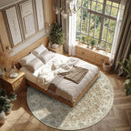 jinchan Fiora Round Rug 8ft Area Rug - Taupe Vintage Floor Mat Indoor Ultra-Thin Soft Floral Print - Washable Circle 8' Retro Accent for Farmhouse Non Slip Dining Room Living Room Bedroom Office