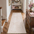 Pink Runner Rug 2x6 Hallway Machine Washable Kitchen Vintage Distressed Non Slip Long Carpet Indoor Retro Floral Bedroom Accent Throw Rug for Bathroom Office Laundry Dining Room