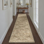 Brown Multi Hallway Runner Rug 2x6 Vintage Washable Distressed Area Carpet Kitchen Indoor Non Slip Long Traditional Medallion Retro Accent Throw Rug for Bedroom Laundry Dining Living Room