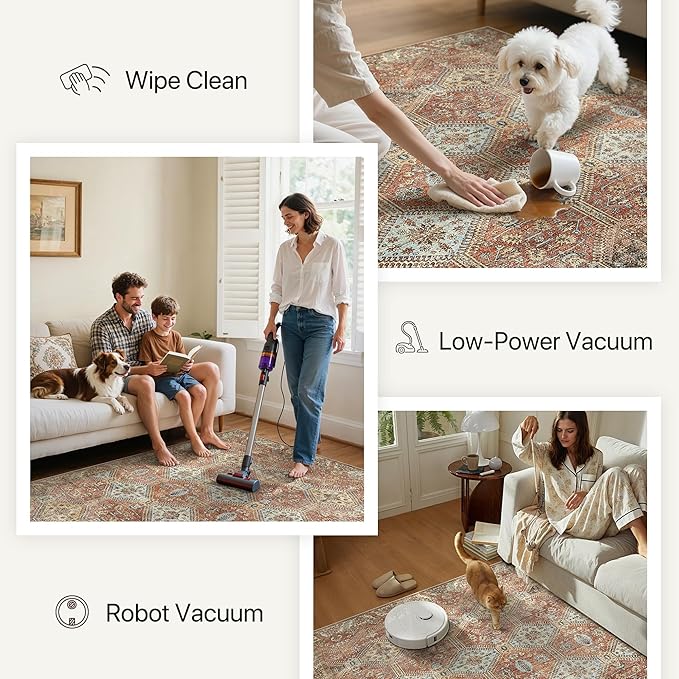 Bavni Clearance 2x5 Runner Rug Non Slip, Machine Washable Rug Runners for Hallways, Vintage Distressed Print Kitchen Runner, Low Pile Lightweight Carpet Runner for Entryway Laundry Bedroom, Spice Sky