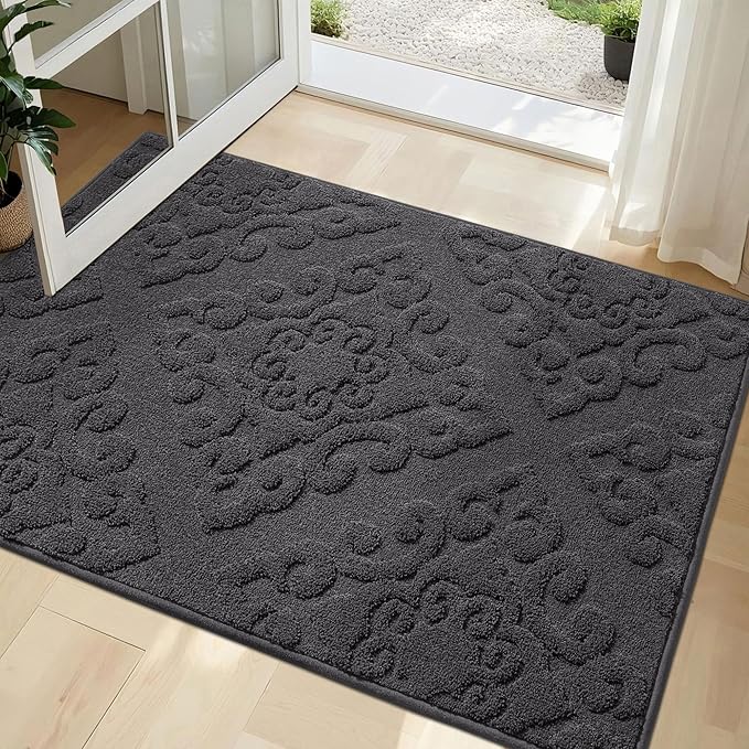 COSY HOMEER Door Mat 32”x48”,Absorbent Dirt Trapper Entryway Rugs,Non-Slip Welcome Mat,Washable Entry Rugs,Low Pile Doormat for Front Back Door,Wet Shoes & Paws,Dark Grey