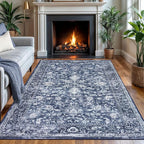 KILOCOCO Area Rug 4x6 Entryway Rug Washable Printed Vintage Floral Rubber Backed Non Slip Indoor Kitchen Rugs for Laundry Room Playroom Bedroom Living Room Moroccan Area Rugs, Navy Blue