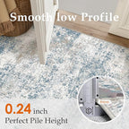 Blue 2x8 Runner Rug Washablel Abstract Hallway Carpet Modern Neutral Non Slip Soft Carpet Low Pile Contemporary Aesthetic Long Rug for Bathroom Laundry Kitchen Bedroom