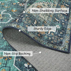Moynesa Ultra-Thin Washable 5ft Round Rug - Teal 5x5 Circle Rugs for Living Room, Vintage Dining Room Mat Stain Resistant Nursery Carpet for Bedroom Mudroom Kitchen Apartment Home Office