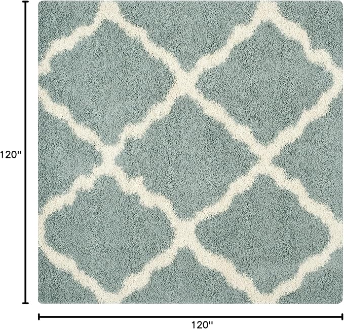 SAFAVIEH Dallas Shag Collection Area Rug - 10' Square, Seafoam & Ivory, Trellis Design, Non-Shedding & Easy Care, 1.5-inch Thick Ideal for High Traffic Areas in Living Room, Bedroom (SGD257C)