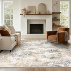 Bavni 8x10 Area Rugs Machine Washable Rug for Living Room, Modern Printed Rug Indoor Soft Area Rug for Bedroom Dining Room, Ultra-Thin Low Pile Carpet with Non Slip Rubber Backing, Beige Gray