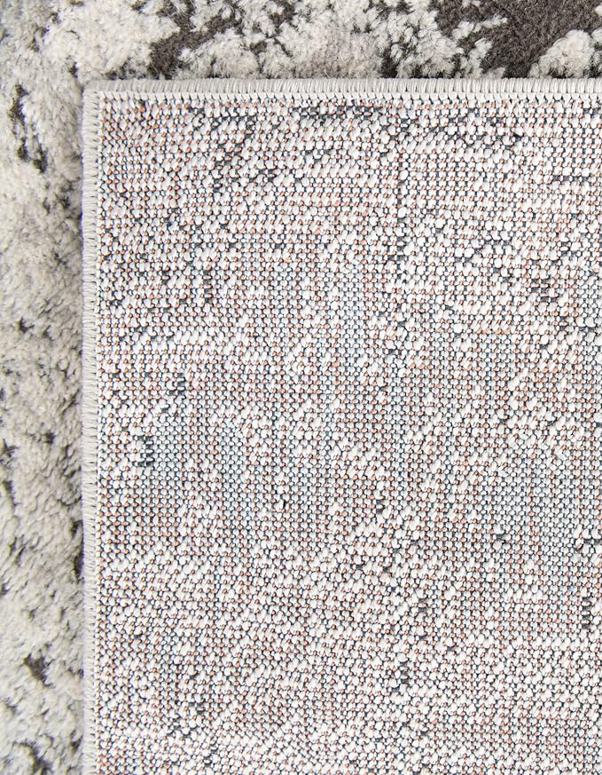 Rugs.com Leipzig Collection Rug – 8 Ft Runner Gray Low-Pile Rug Perfect for Hallways, Entryways