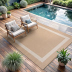 CAMILSON Outdoor Rug 10x14, Large Modern Outside Rugs for Patios Porches Waterproof Durable Washable Non-Shedding, Easy-to-Clean Indoor/Outdoor Area Carpet (10 x 14, Bordered - Beige/White)