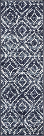 SAFAVIEH Adirondack Collection Runner Rug - 2'6" x 16', Navy & Ivory, Modern Diamond Distressed Design, Non-Shedding & Easy Care, Ideal for High Traffic Areas in Living Room, Bedroom (ADR131N)