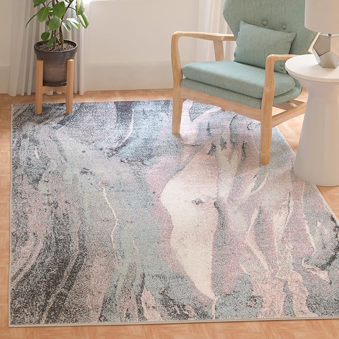 SAFAVIEH Area Rug 8x10 - Glacier Collection - Large - Pink & Blue, Modern Abstract Design, Non-Shedding & Easy Cleaning, Ideal for Living Room, Bedroom, Office, Dining Space (GLA126U)