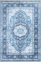 Bloom Rugs Caria Washable Non-Slip 4x6 Rug - Blue Traditional Area Rug for Living Room, Bedroom, Dining Room, and Kitchen - Exact Size: 4' x 6'
