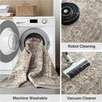 FMFUNCTEX 9x12 Washable Area Rug Vintage Neutral Distressed Large Taupe Non Slip Carpet for Living Room Bedroom Soft Low Pile Indoor Mat Retro Floral Throw Rug for Dining Room Kitchen Office Nursery