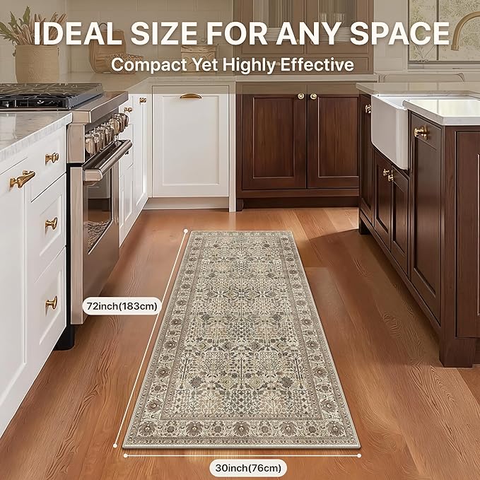 Bavni2'6''x6 Rug Runners for Hallways, Washable Runner Rug Non Slip,Vintage Floral Print Style Rugs for Bedroom-Lightweight Low Pile Carpet for Hallways Bathroom, Dark Espresso