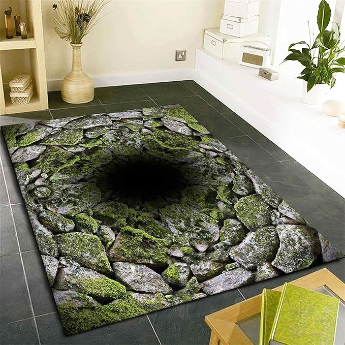 3D Hole Area Carpets, 6x9ft, Optical Illusion Design Pattern Floor Rugs, Realistic Abyss Perspective Effect Non-Shedding Playing Mat, Cozy Thin Breathable Durable Rug for Living Room