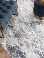 Adel Modern Area Rug for Living Room, 4x6 Rustic Distressed Abstract Blue Rug, Medium Pile Stain Resistant Carpet for Bedroom, Dining Room or Kitchen (4' x 6', Blue)