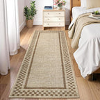 Rug Runners for Hallways 2x8 Washable Kitchen Runner Rug Non Slip Low Pile Bedside Throw Carpet Modern Bordered Bathroom Runners Checkered Area Rug for Living Room Bedroom Entryway Nursery, Taupe