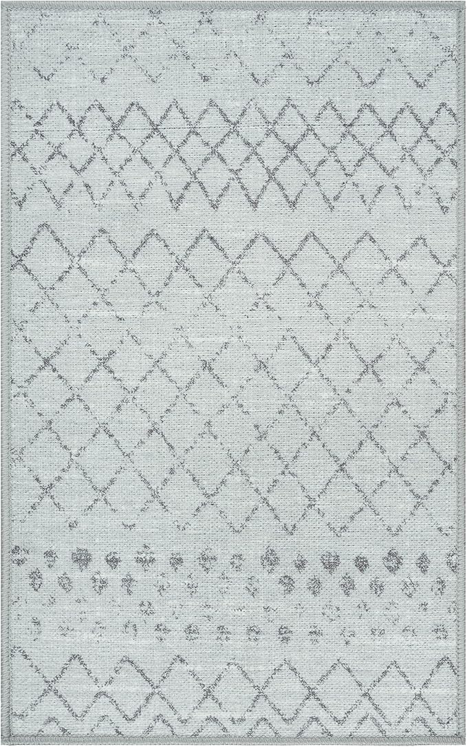 GLN Rugs Contemporary Collection - Machine Washable Area Rug, Contemporary Washable, Non Slip, Low Pile Chenille Rug, Living Room, Bedroom, Kitchen Rug (2' x 3' Gray 0166)