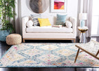 SAFAVIEH Madison Collection Area Rug - 3' Square, Dark Blue & Yellow, Boho Diamond Distressed Design, Non-Shedding & Easy Care, Ideal for High Traffic Areas in Living Room, Bedroom (MAD418N)