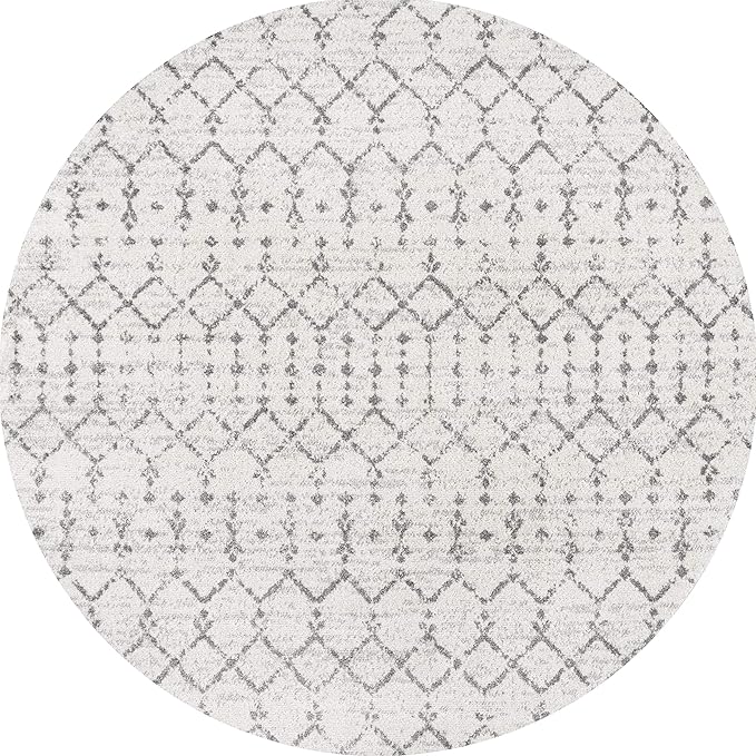 JONATHAN Y Boho Vintage Diamond Cream/Gray Round Area Rug 8 ft, Moroccan Hype for Living Room, Bedroom, Kitchen, Office, Easy-Cleaning, High Traffic, Pet-Friendly, Non-Shedding (MOH101B-8R)