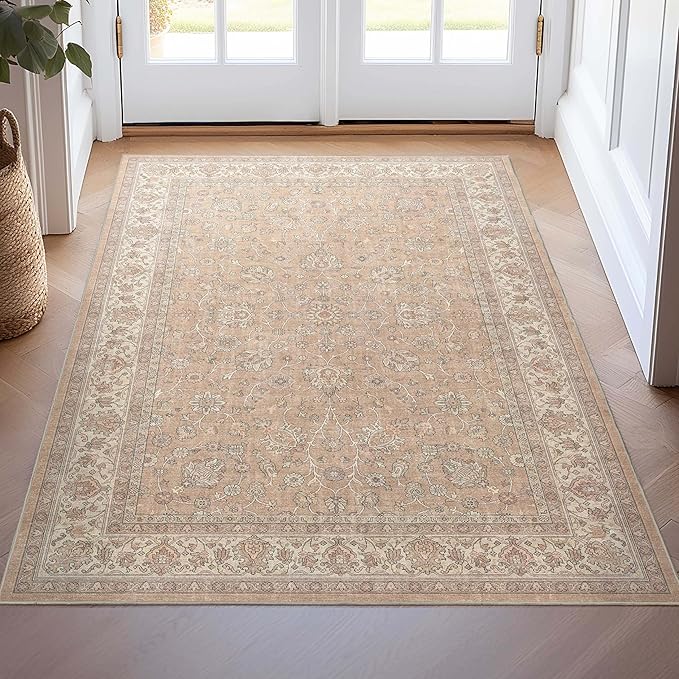Well Woven Asha Rome Beige Cream 3'3" x 5' Area Rug - Oriental Floral Pattern, Easy Clean, Floor-Friendly Backing - for Living Room, Bedroom, and Dining Room