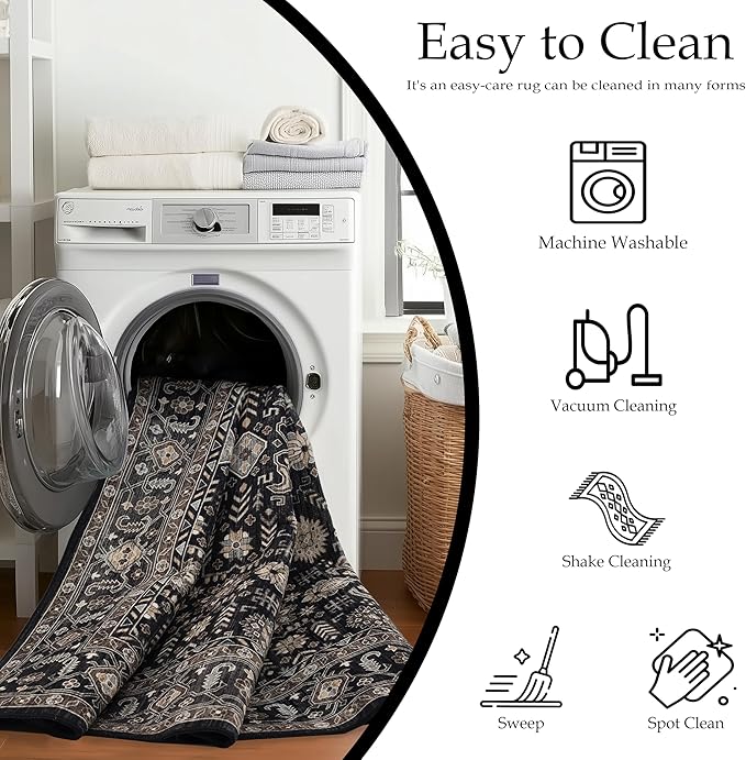 Area Rug Non Slip Machine Washable Ultra Soft Living Room/Bedroom/Kitchen/Outdoor/Classroom Black Gold, 10'×14'
