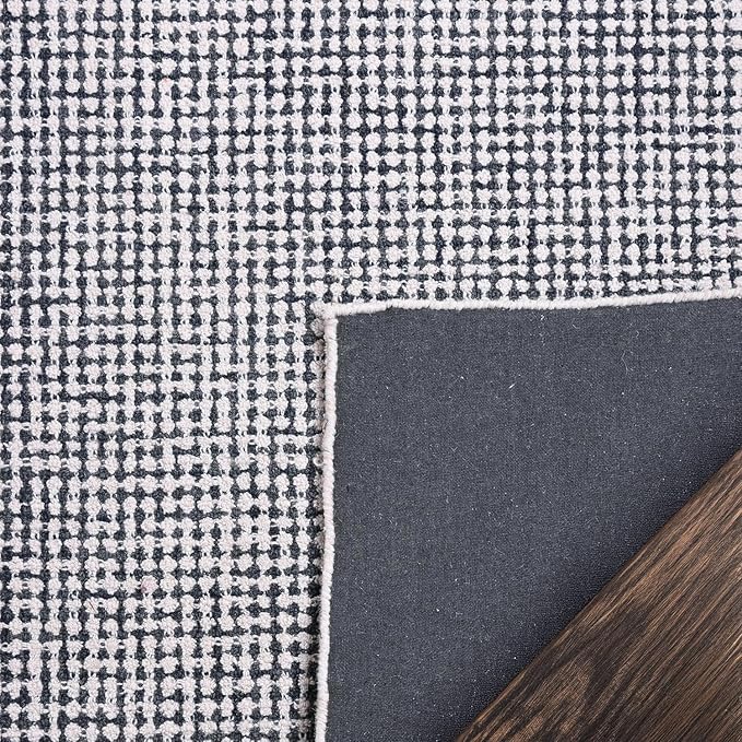 Hand-Tufted 100% Wool Pile Area Rug – Geometric Textured Grid Check Pattern – Thick and Durable Floor Carpet for Bedroom, Living Room, Kids Room, and Dining Area (Charcoal Gray, 2' x 3')