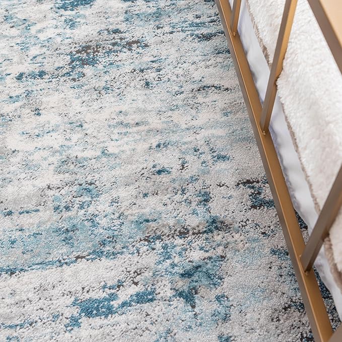 Rugs.com Leipzig Collection Rug – 3x5 Blue Low-Pile Rug Perfect for Entryways, Kitchens, Breakfast Nooks, Accent Pieces