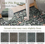 Dark Green Floral 8x10 Area Rugs for Living Room Large Washable Rug Vintage Forest Low Pile Non Slip Stain Resistance Soft Carpet for Dining Room, Bedroom, Kids Room, Nursery Room, Playroom