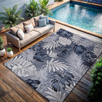 CAMILSON Indoor Outdoor Rug, Navy 10’x14’ Leaf Tropical Botanical Area Rugs for Indoor and Outdoor patios, Easy-Cleaning Non-Shedding Living Room, Garden and Kitchen Washable Outside Carpet (10x14)